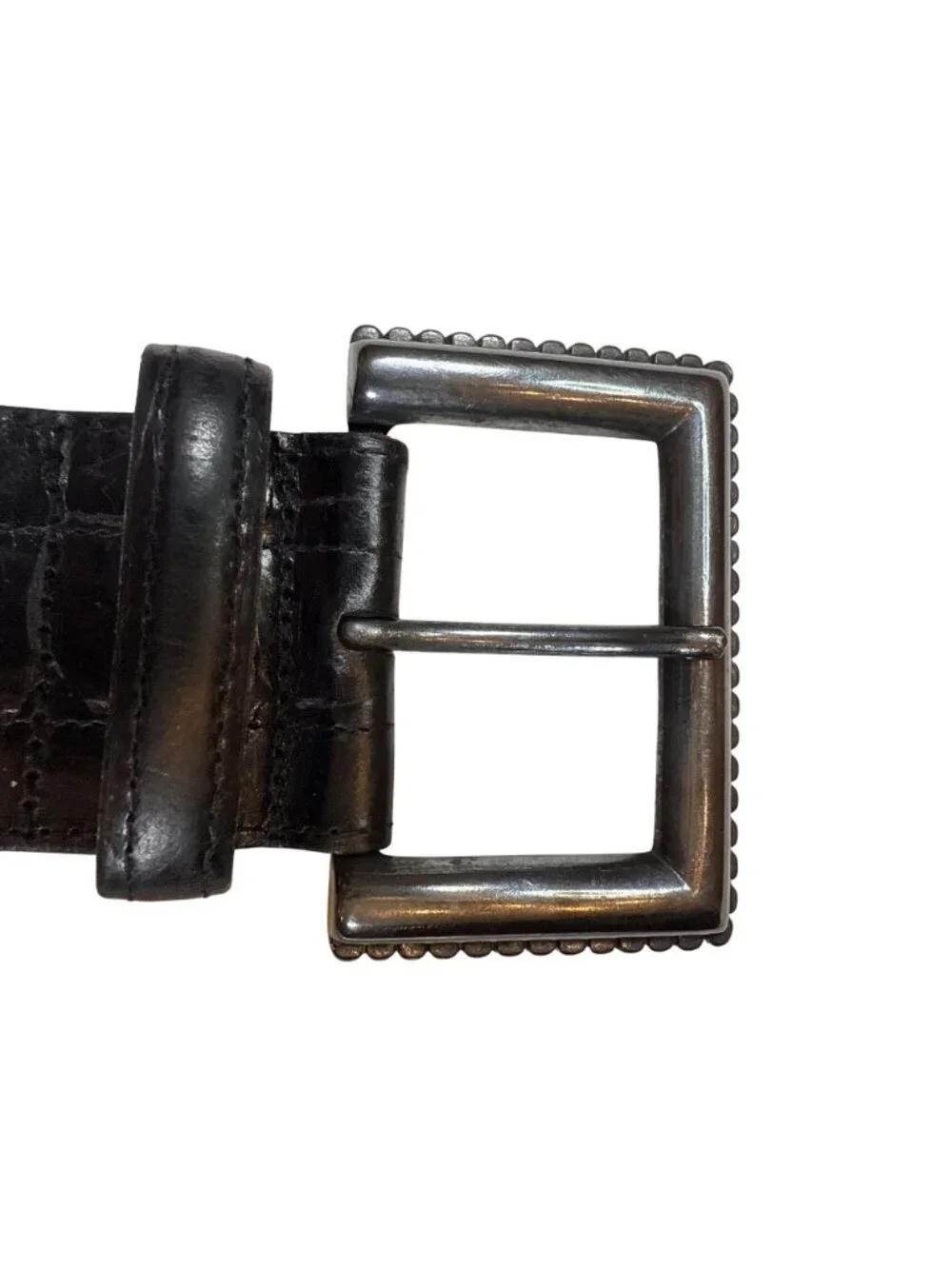 Avignon vintage Black Leather Belt Silver Lion Medallions Stud Detail 37, large